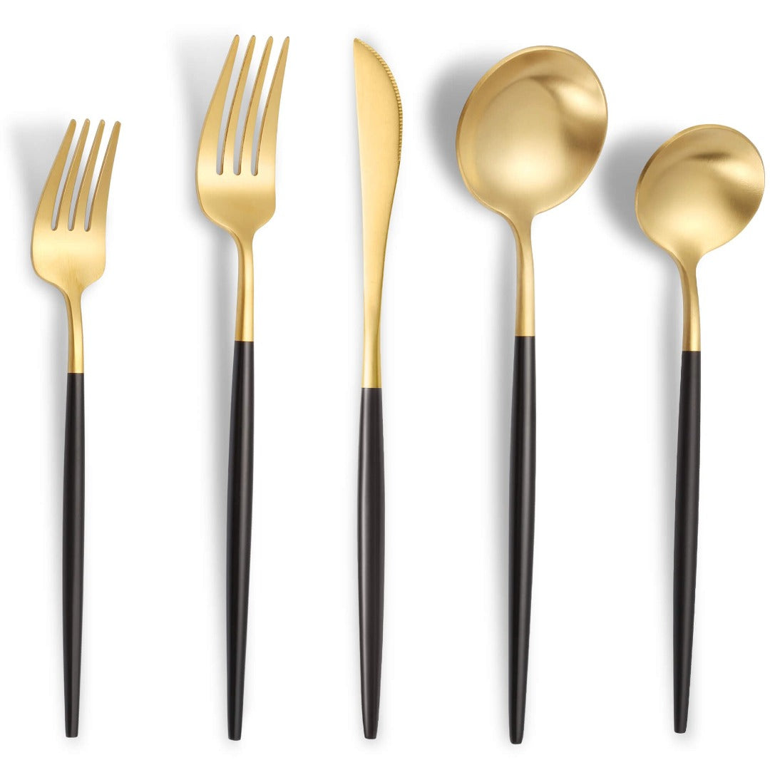 Minimalist Matte Black Gold Flatware Set