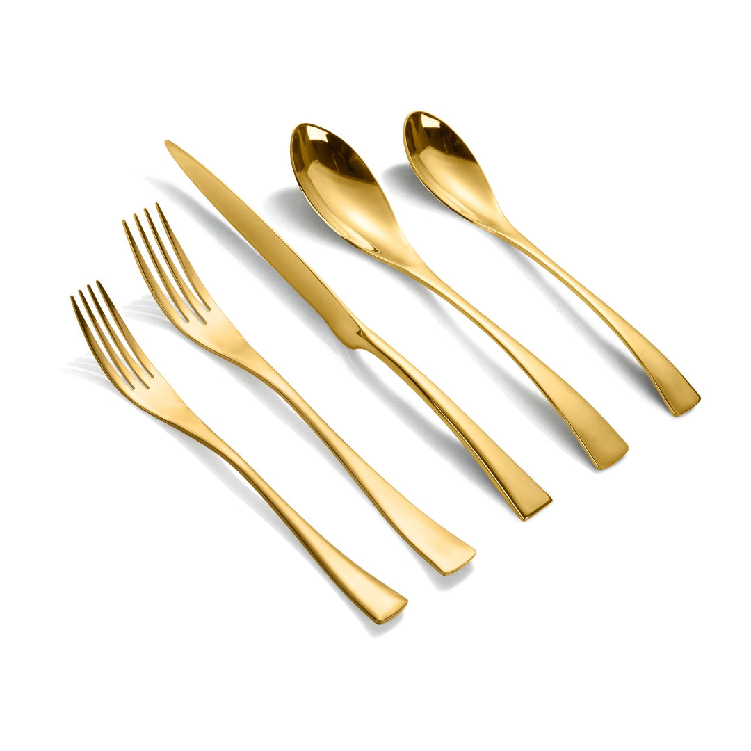 Modern Glossy Gold Flatware Set