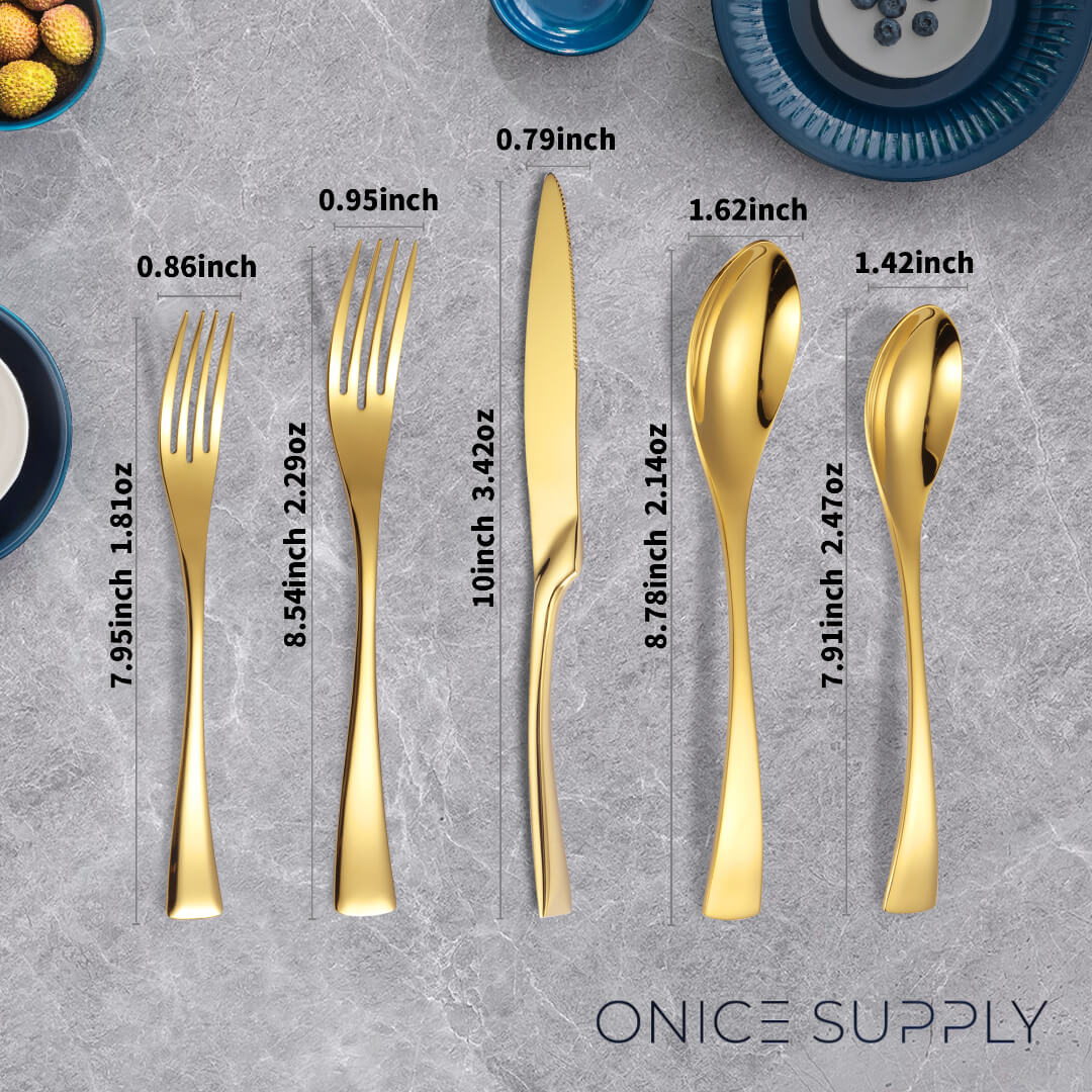 Modern Glossy Gold Flatware Set