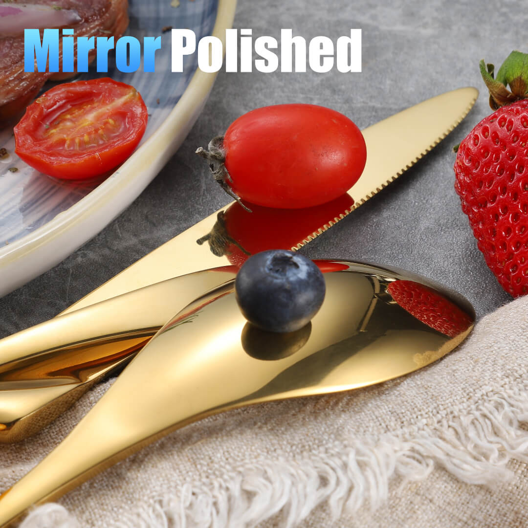 Modern Glossy Gold Flatware Set