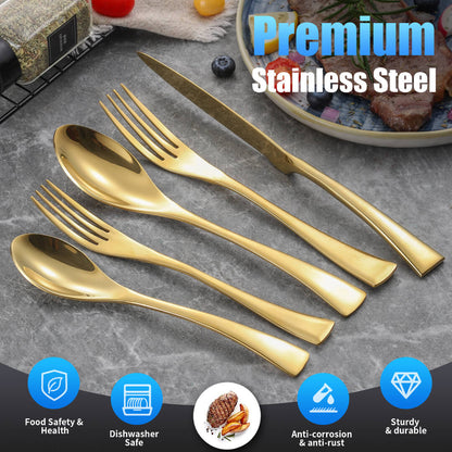 Modern Glossy Gold Flatware Set