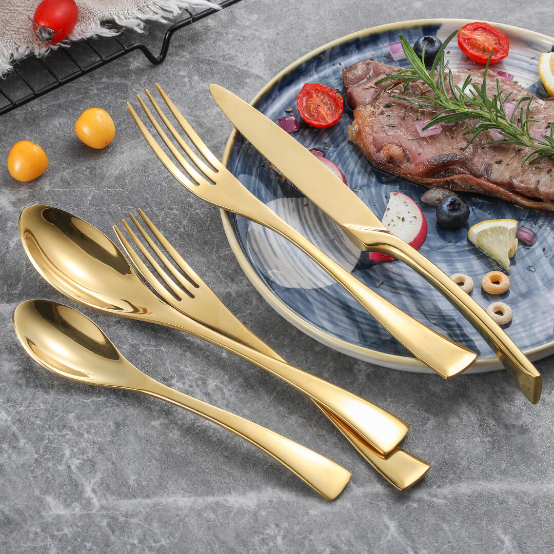 Modern Glossy Gold Flatware Set