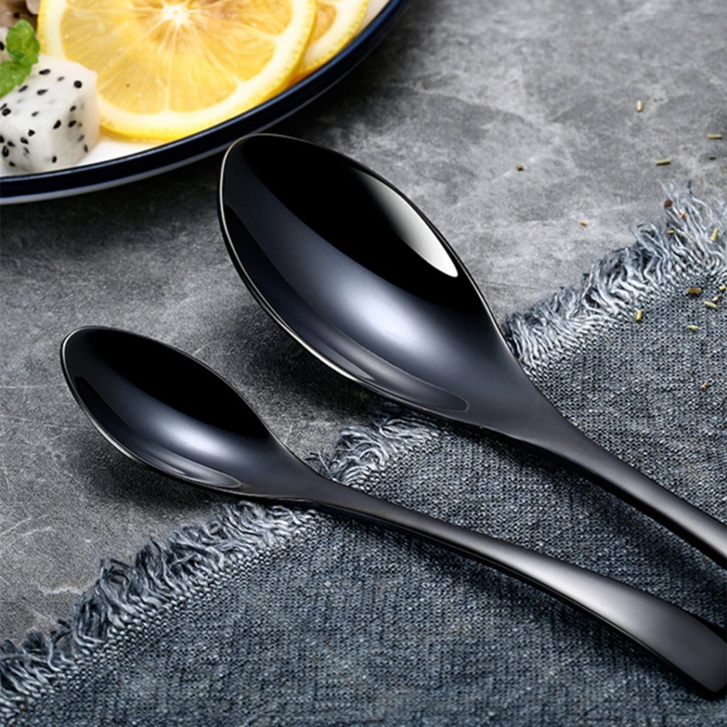 Kaya Modern Mirror Black Flatware Set - Black - Lemeya