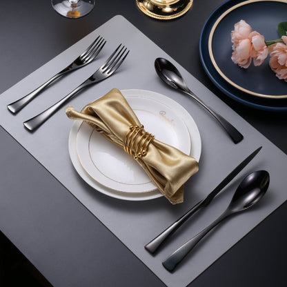 Kaya Modern Mirror Black Flatware Set - Black - Lemeya