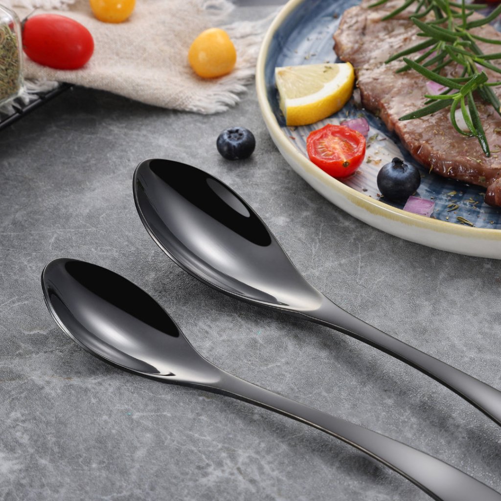 Kaya Modern Mirror Black Flatware Set - Black - Lemeya