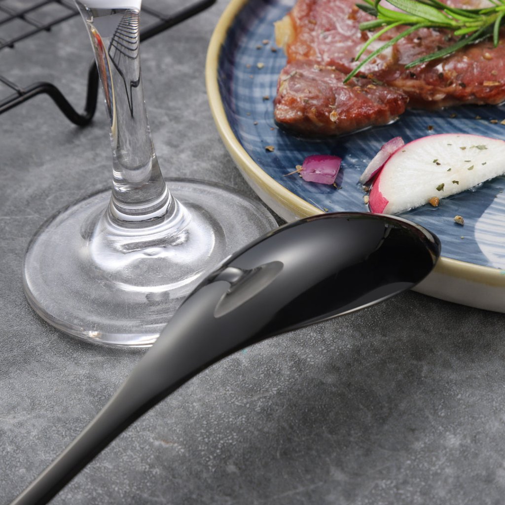 Kaya Modern Mirror Black Flatware Set - Black - Lemeya