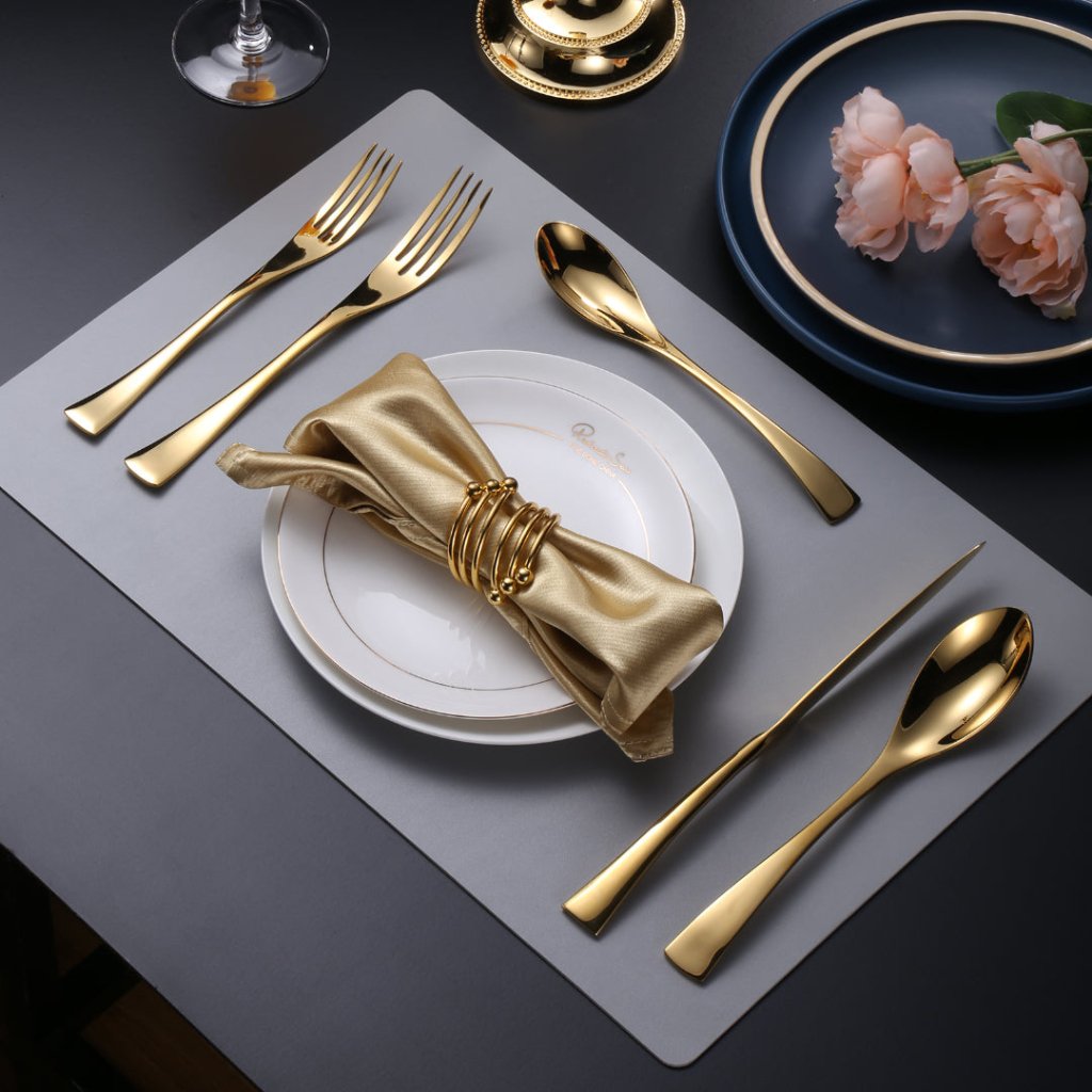 Kaya Modern Mirror Gold Flatware Set - Gold - Lemeya