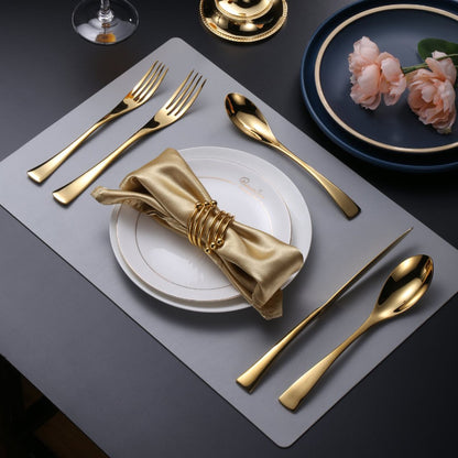Kaya Modern Mirror Gold Flatware Set - Gold - Lemeya