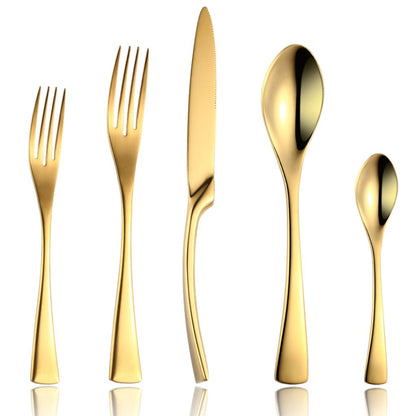 Kaya Modern Mirror Gold Flatware Set - Gold - Lemeya