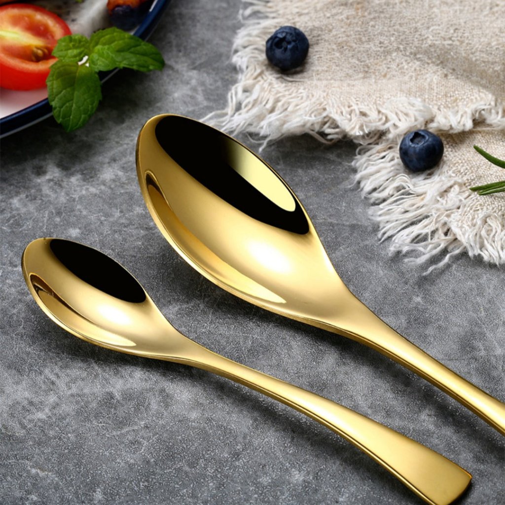 Kaya Modern Mirror Gold Flatware Set - Gold - Lemeya