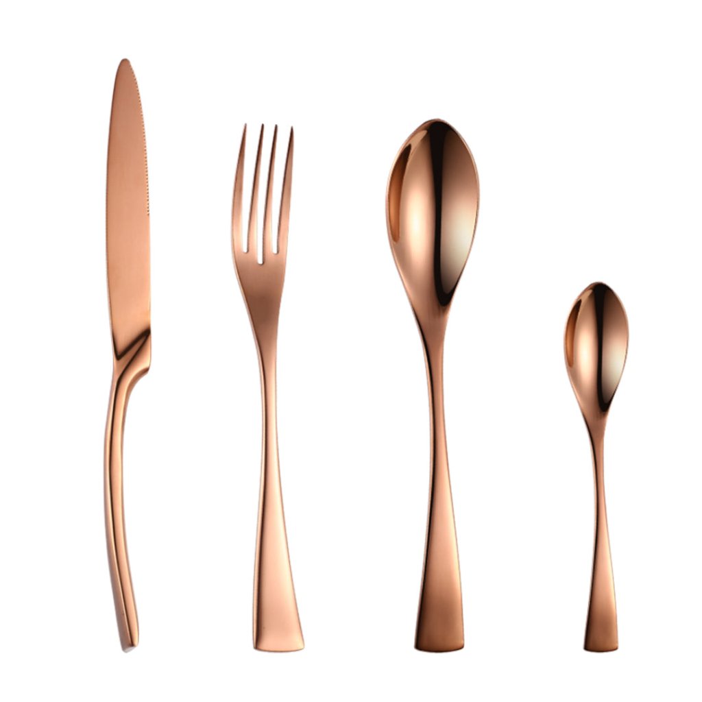 Kaya Modern Mirror Rose Gold Flatware Set - 4 PCS Set - Lemeya