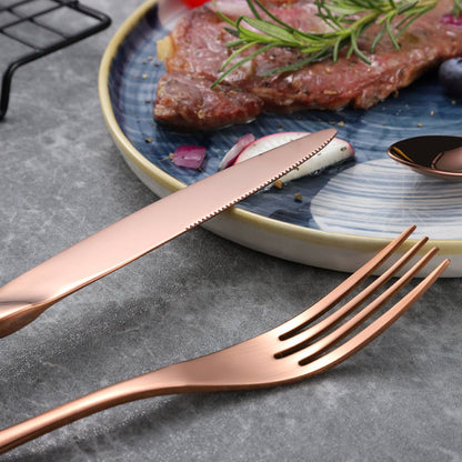 Kaya Modern Mirror Rose Gold Flatware Set - Dinner Knife - Lemeya