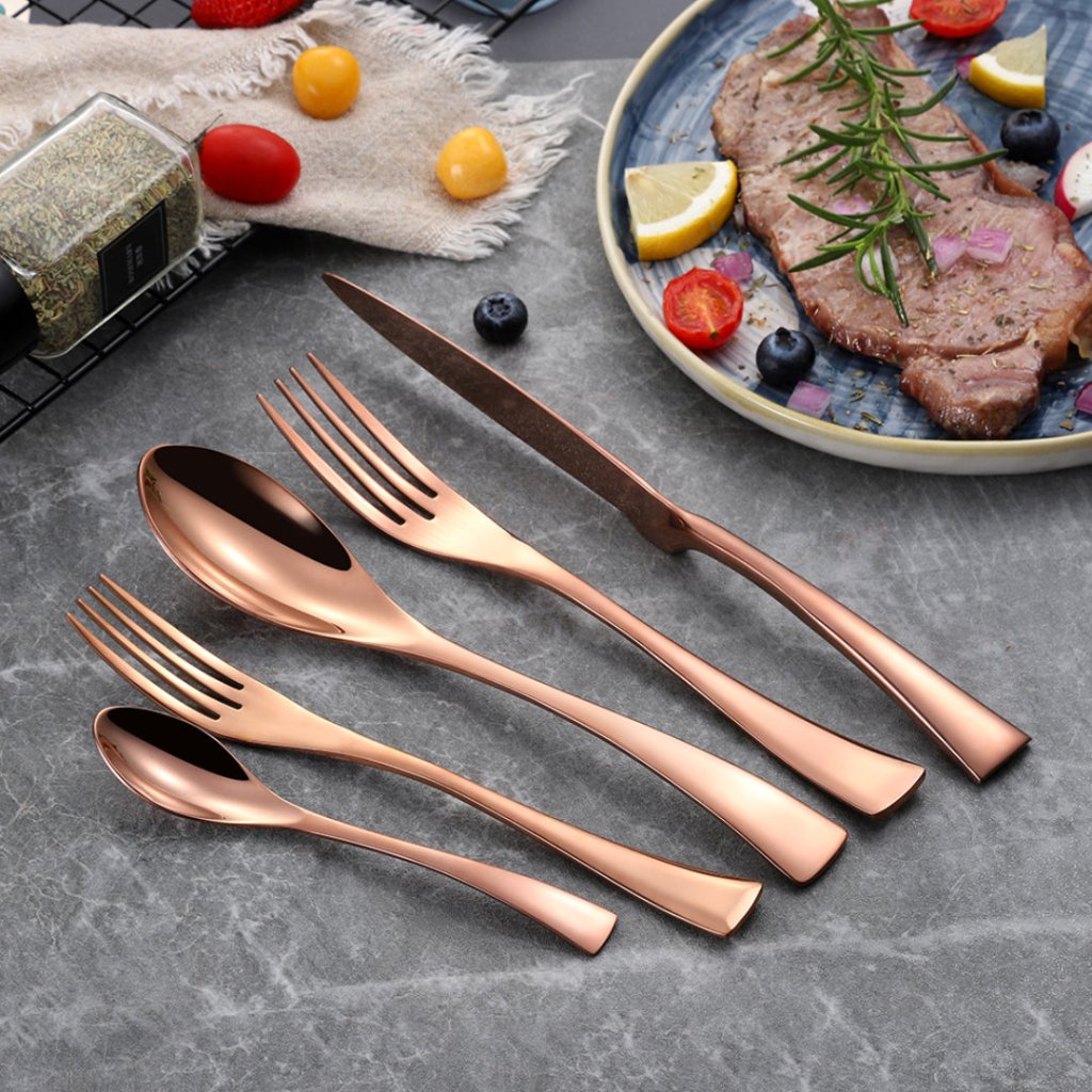 Kaya Modern Mirror Rose Gold Flatware Set - Dinner Knife - Lemeya