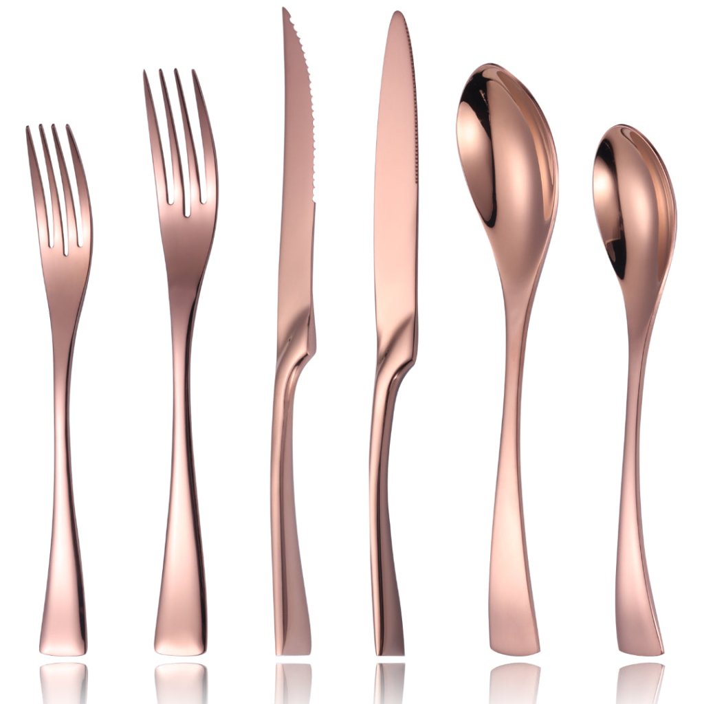 Kaya Modern Mirror Rose Gold Flatware Set - 6 PCS Set - Lemeya