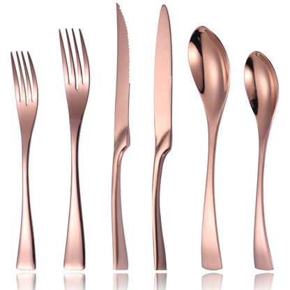 Kaya Modern Mirror Rose Gold Flatware Set - 6 PCS Set - Lemeya