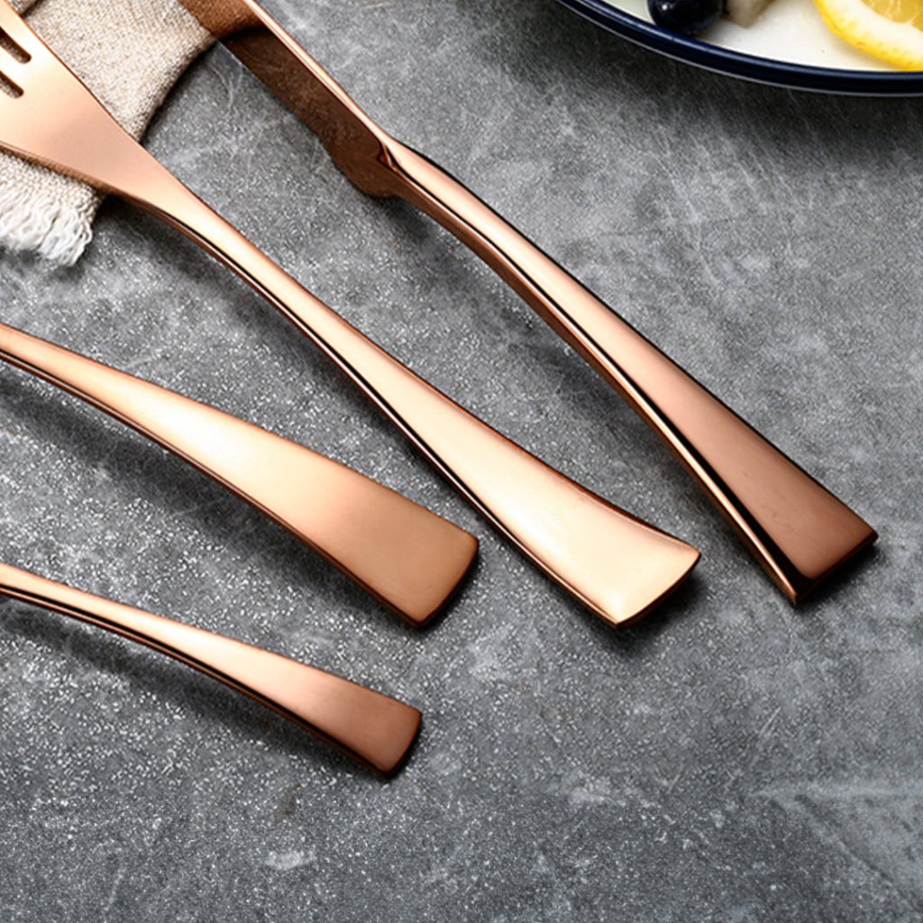 Kaya Modern Mirror Rose Gold Flatware Set - Dinner Knife - Lemeya