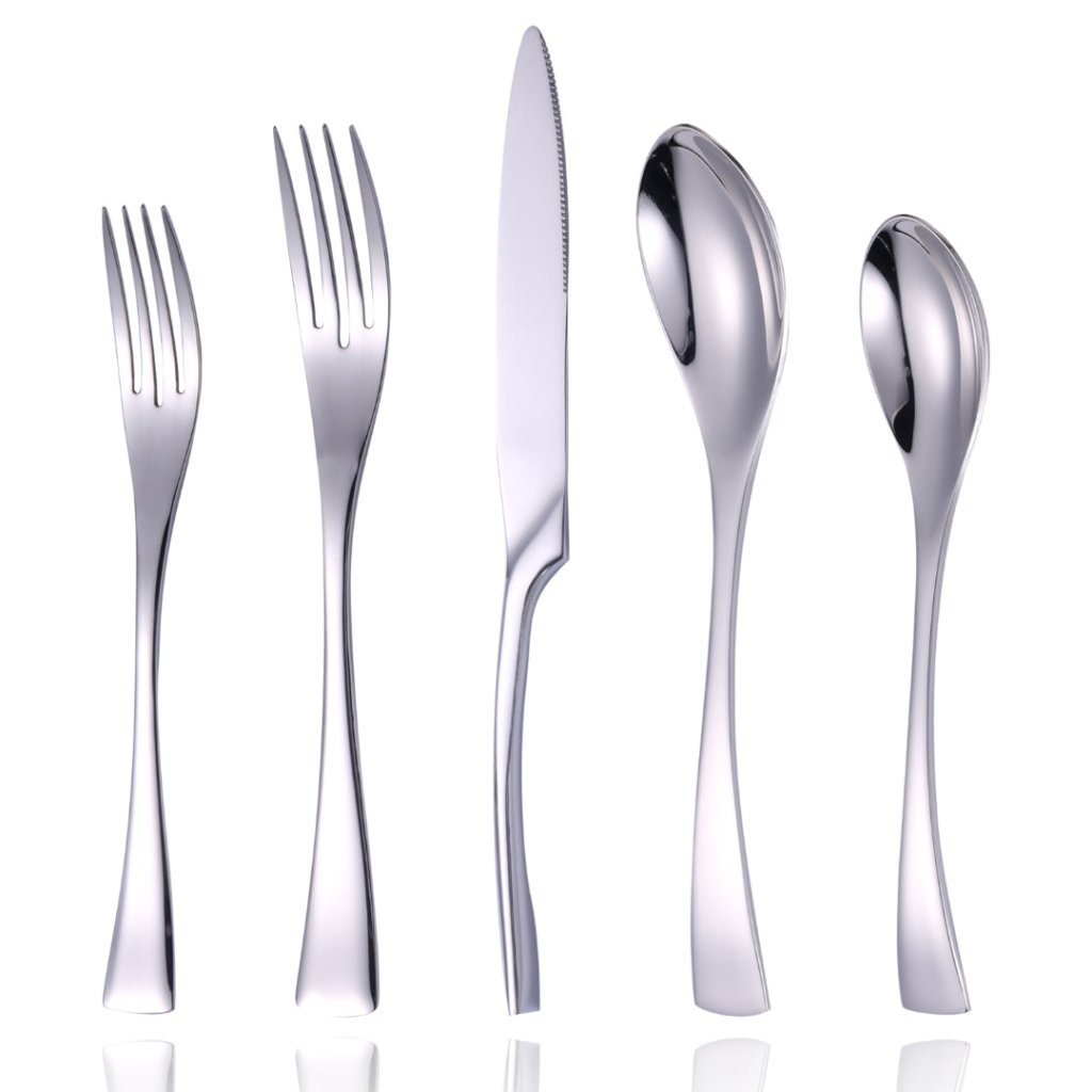 Kaya Modern Mirror Silver Flatware Set - Silver - Lemeya