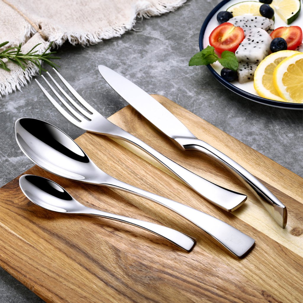 Kaya Modern Mirror Silver Flatware Set - Silver - Lemeya