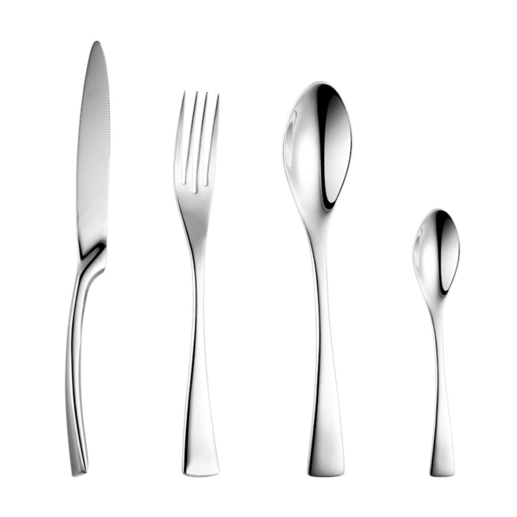Kaya Modern Mirror Silver Flatware Set - Silver - Lemeya