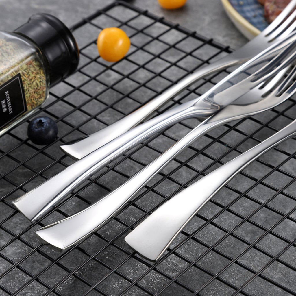 Kaya Modern Mirror Silver Flatware Set - Silver - Lemeya