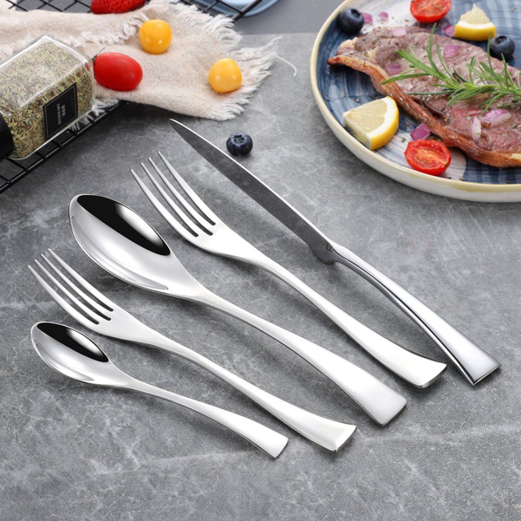 Kaya Modern Mirror Silver Flatware Set - Silver - Lemeya