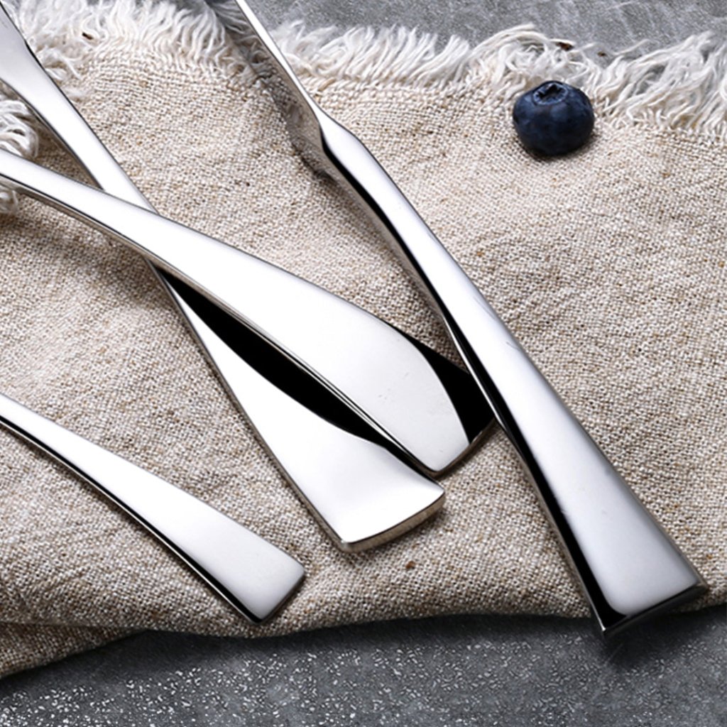 Kaya Modern Mirror Silver Flatware Set - Silver - Lemeya