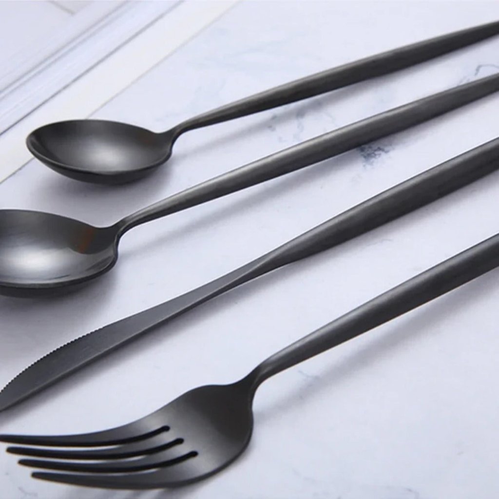 Minimalist Matte Black Flatware Set - BLACK - Lemeya