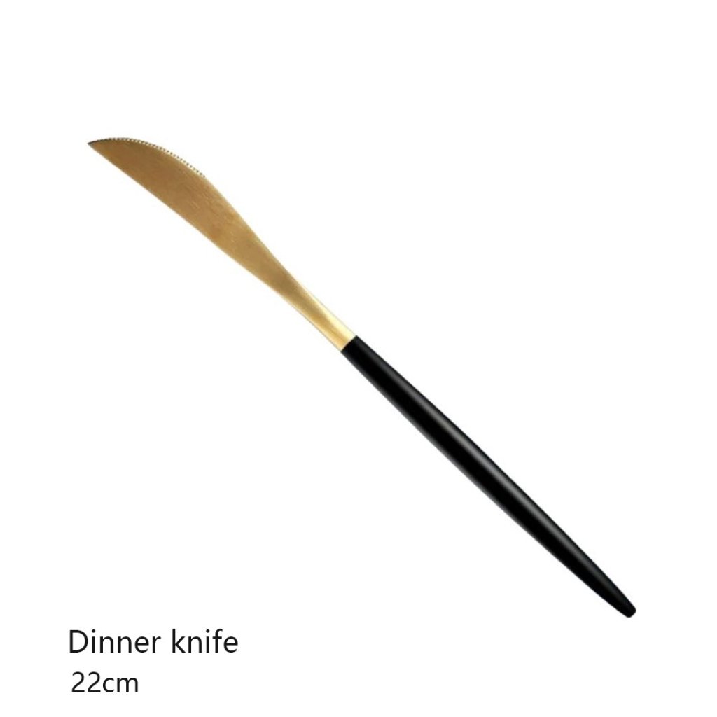 Minimalist Matte Black Gold Flatware Set - BLACK GOLD - Lemeya