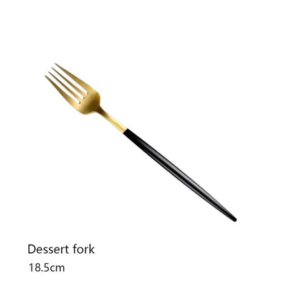 Minimalist Matte Black Gold Flatware Set - BLACK GOLD - Lemeya