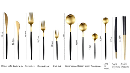 Minimalist Matte Black Gold Flatware Set - BLACK GOLD - Lemeya