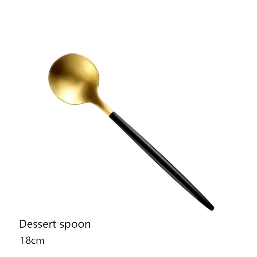 Minimalist Matte Black Gold Flatware Set - BLACK GOLD - Lemeya