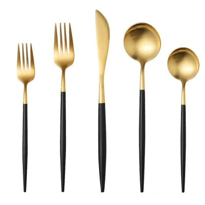 Minimalist Matte Black Gold Flatware Set - BLACK GOLD - Lemeya