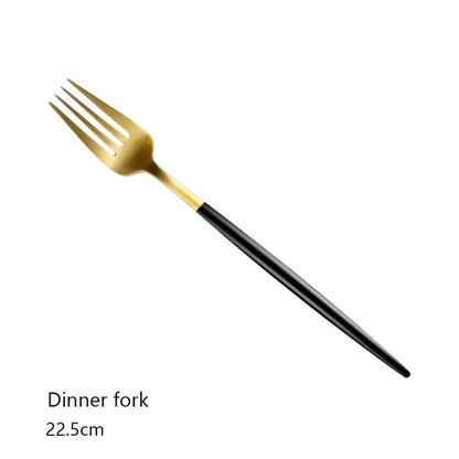 Minimalist Matte Black Gold Flatware Set - BLACK GOLD - Lemeya