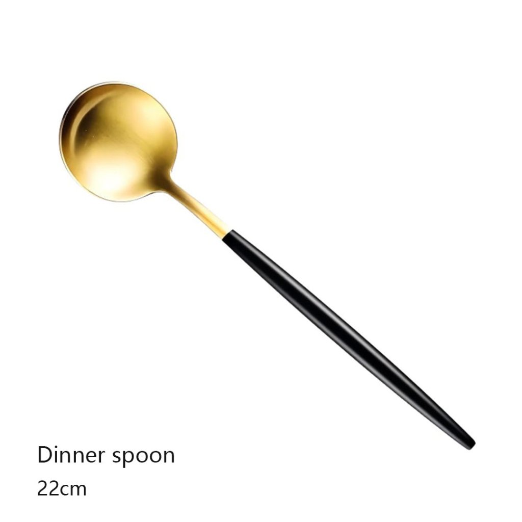 Minimalist Matte Black Gold Flatware Set - BLACK GOLD - Lemeya