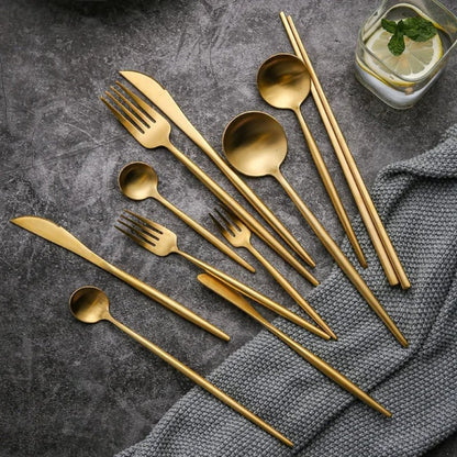 Minimalist Matte Gold Flatware Set - GOLD - Lemeya