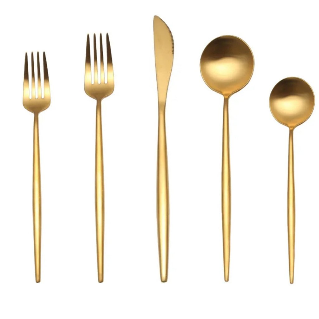 Minimalist Matte Gold Flatware Set - GOLD - Lemeya