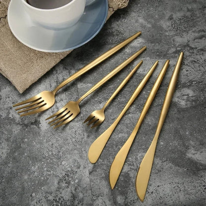 Minimalist Matte Gold Flatware Set - GOLD - Lemeya