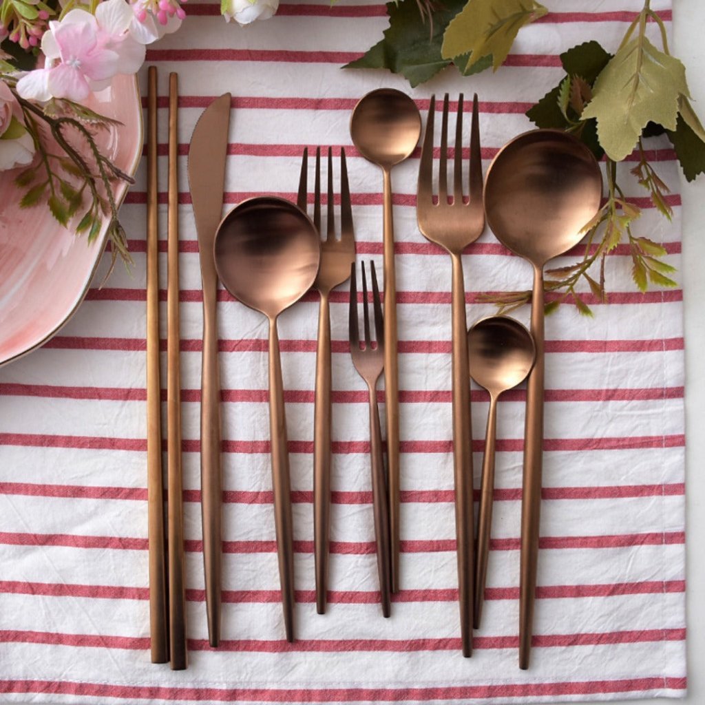 Minimalist Matte Rose Gold Flatware Set - Rose Gold - Lemeya