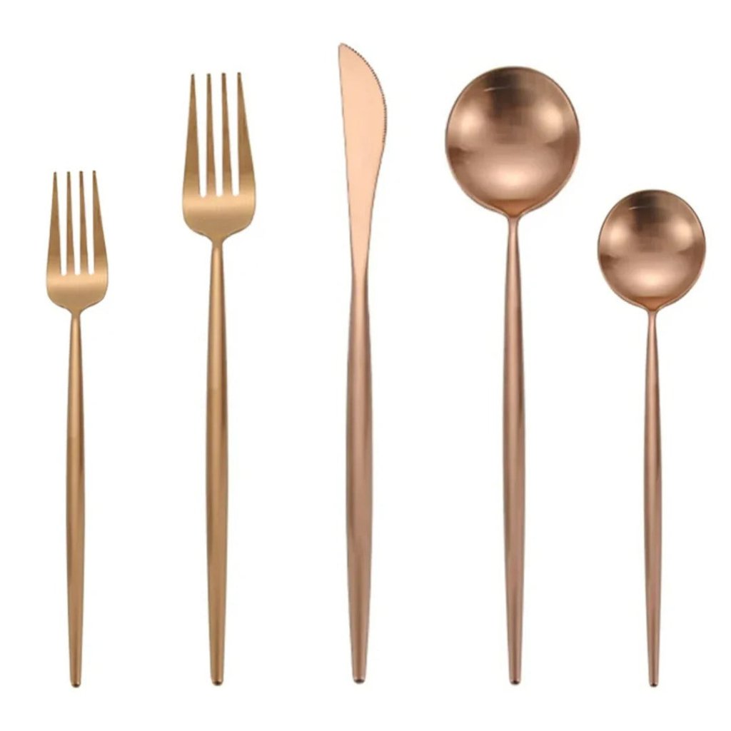 Minimalist Matte Rose Gold Flatware Set - Rose Gold - Lemeya