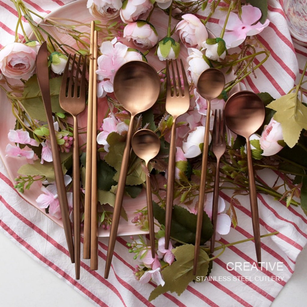 Minimalist Matte Rose Gold Flatware Set - Rose Gold - Lemeya