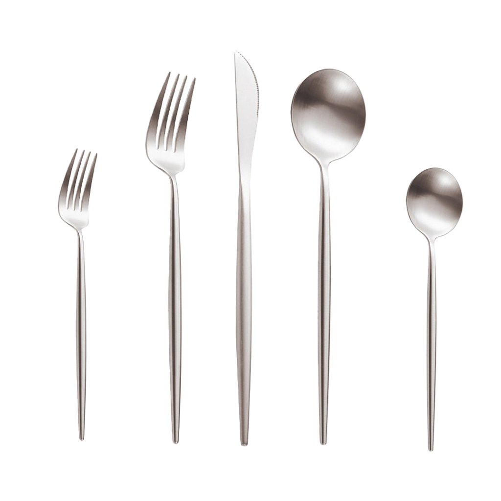 Minimalist Matte Silver Flatware Set - SILVER - Lemeya
