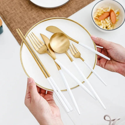 Minimalist Matte White Gold Flatware Set - WHITE GOLD - Lemeya