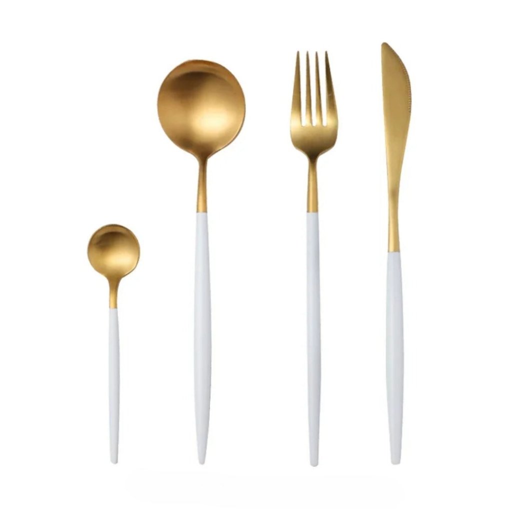Minimalist Matte White Gold Flatware Set - WHITE GOLD - Lemeya