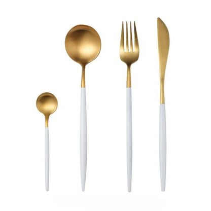Minimalist Matte White Gold Flatware Set - WHITE GOLD - Lemeya