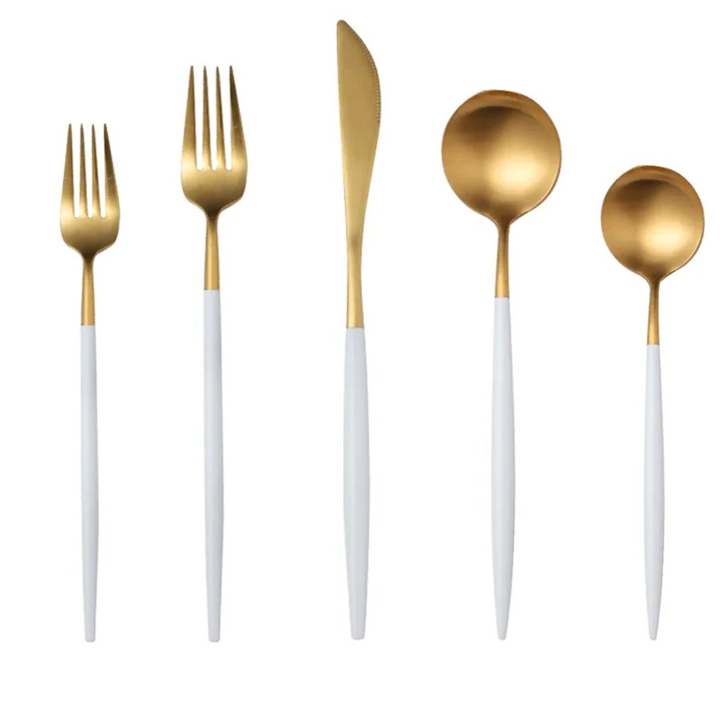 Minimalist Matte White Gold Flatware Set - WHITE GOLD - Lemeya