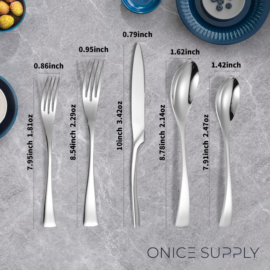 Modern Glossy Silver Flatware Set