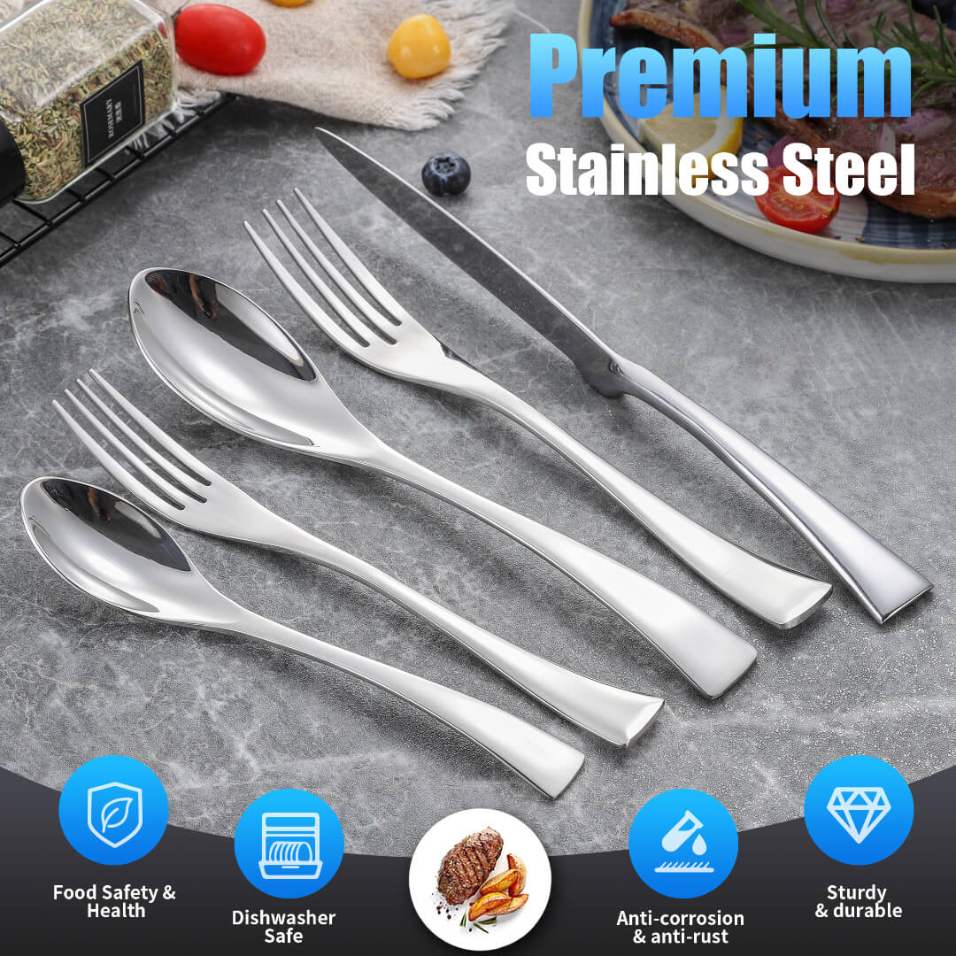 Modern Glossy Silver Flatware Set