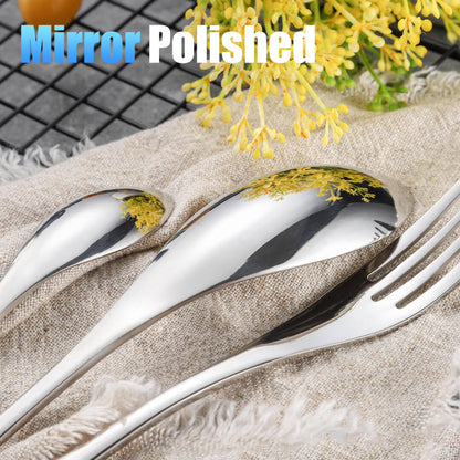 Modern Glossy Silver Flatware Set