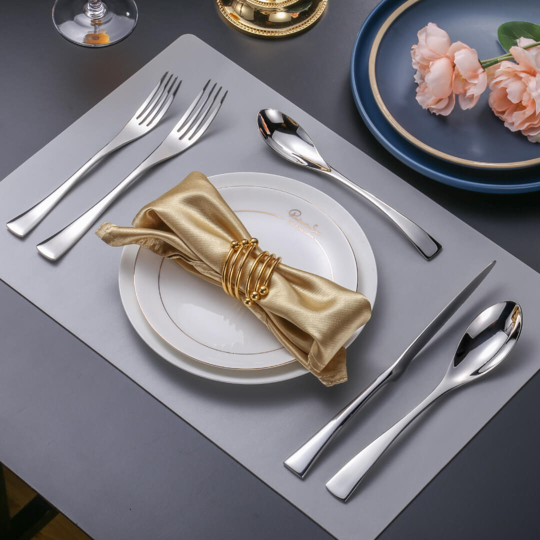 Modern Glossy Silver Flatware Set