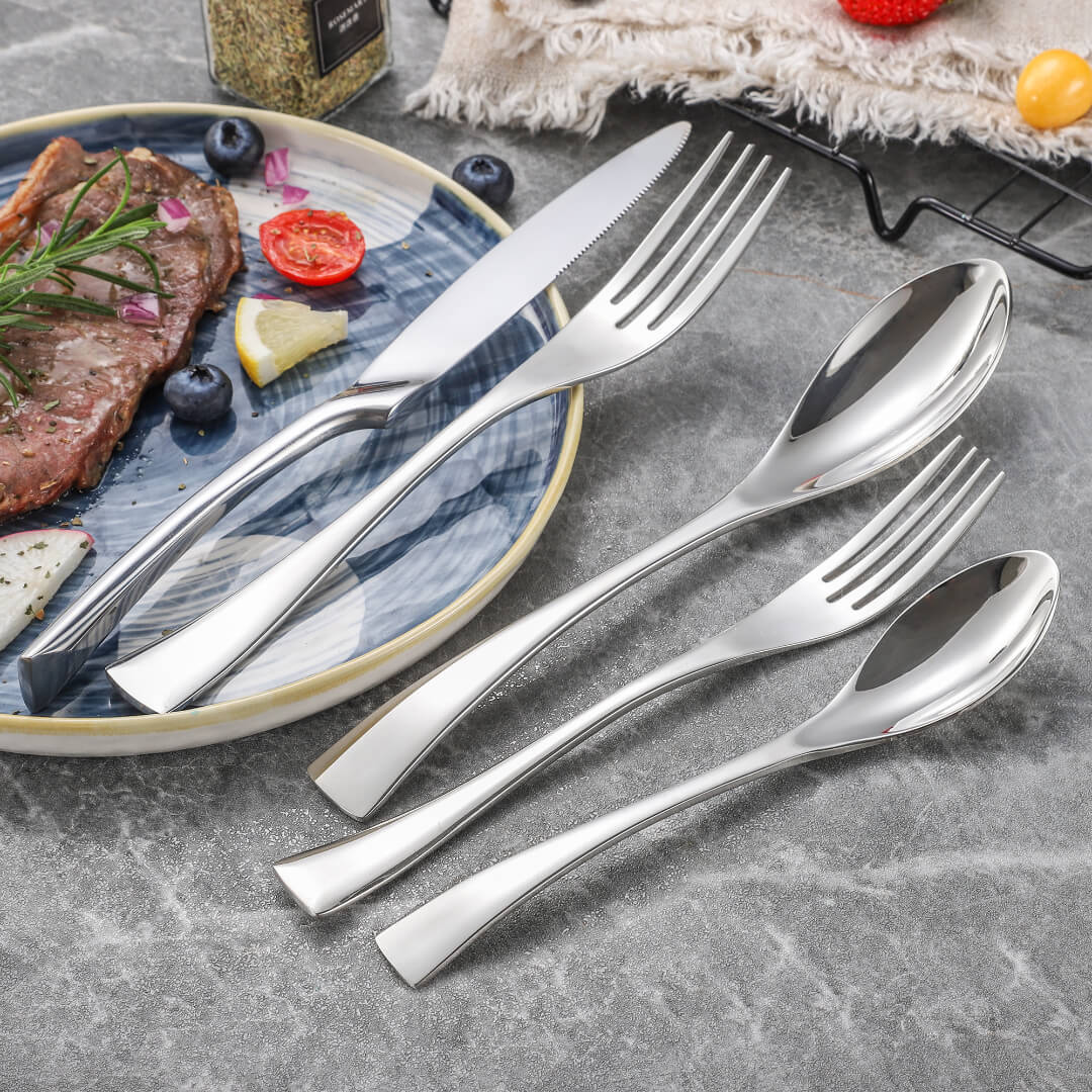 Modern Glossy Silver Flatware Set